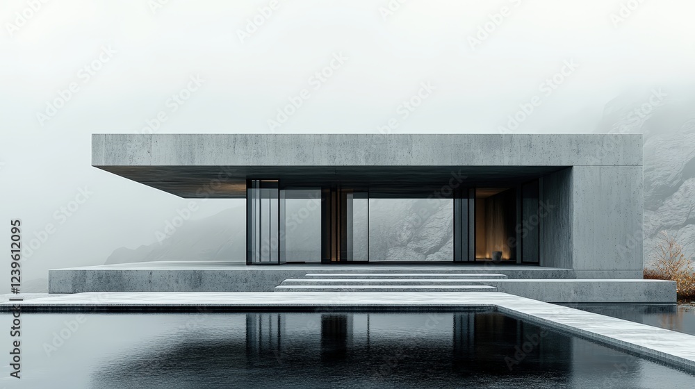 Obraz premium Minimalist Concrete Temple House with Geometric Shapes