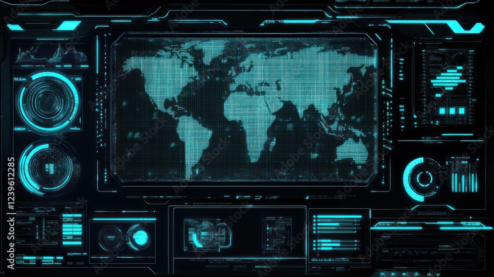 Futuristic global interface displaying data with intricate technology features Futuristic global interface displaying data with intricate technology features