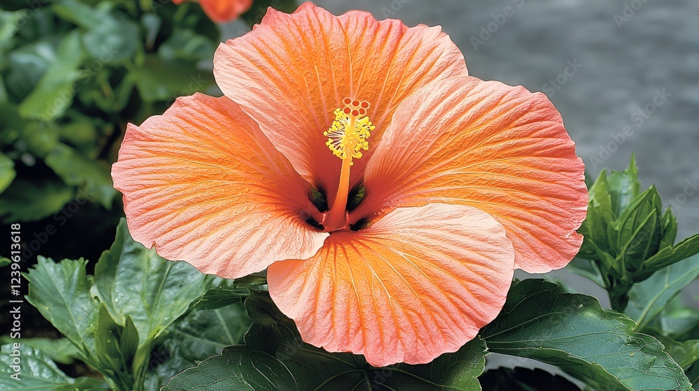 Peach hibiscus blooms, garden, summer, closeup, nature, floral design