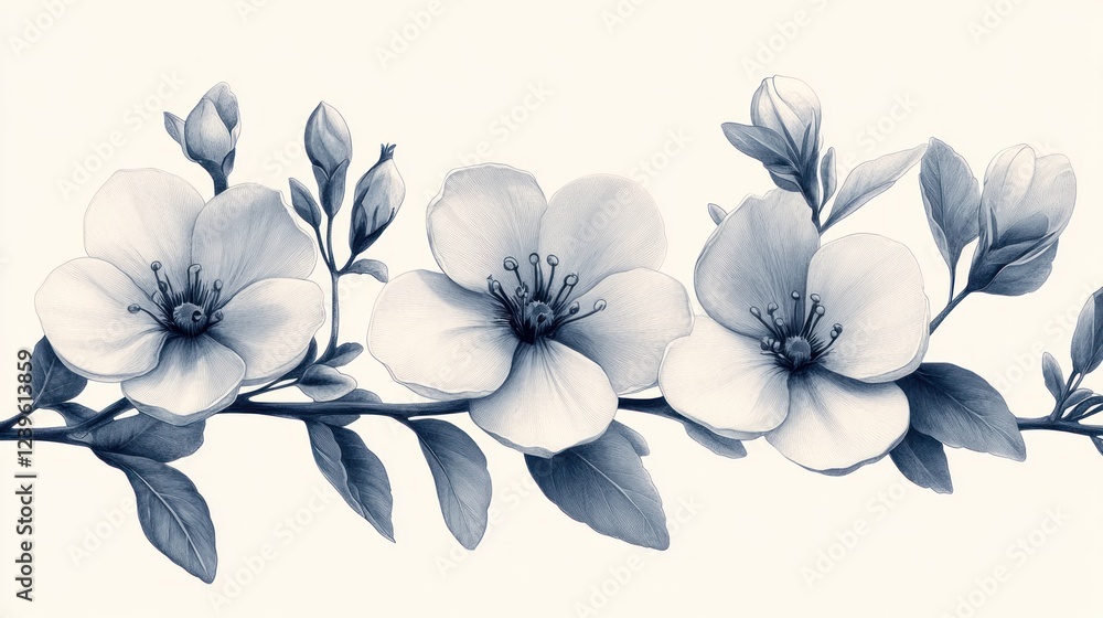 Obraz premium Blue blossom branch, spring flowers, white background, floral design, home decor