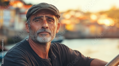 man in his canoe on a lake in Portugal photo