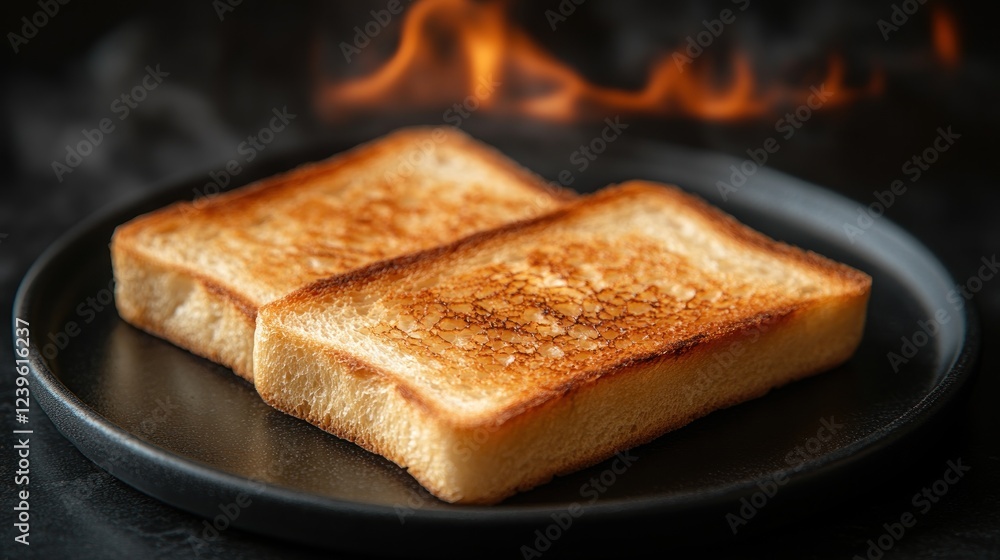Toasted bread, plate, fire, kitchen, breakfast, food photography Toasted bread, plate, fire, kitchen, breakfast, food photography