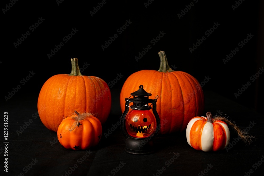 A Beautiful Arrangement of Festive Halloween Pumpkins and Lanterns Perfect for Autumn Celebrations and Gatherings A Beautiful Arrangement of Festive Halloween Pumpkins and Lanterns Perfect for Autumn Celebrations and Gatherings