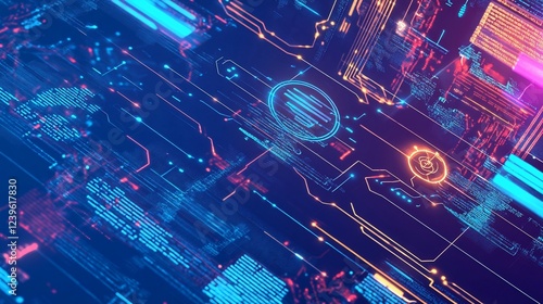 Abstract technological background with circuit board patterns and glowing elements