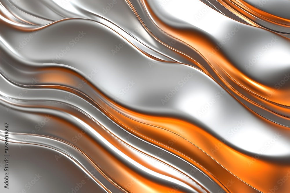 Obraz premium Abstract Silver and Orange Metallic Wave Pattern