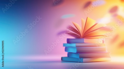 Creative library corner with glowing books and vibes enchanted reading space digital art vibrant environment close-up imagination