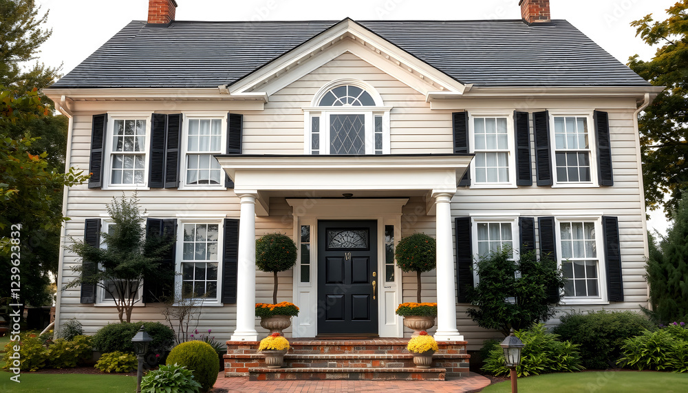 Obraz premium Front entrance exterior of the nice American house , with white tonespng