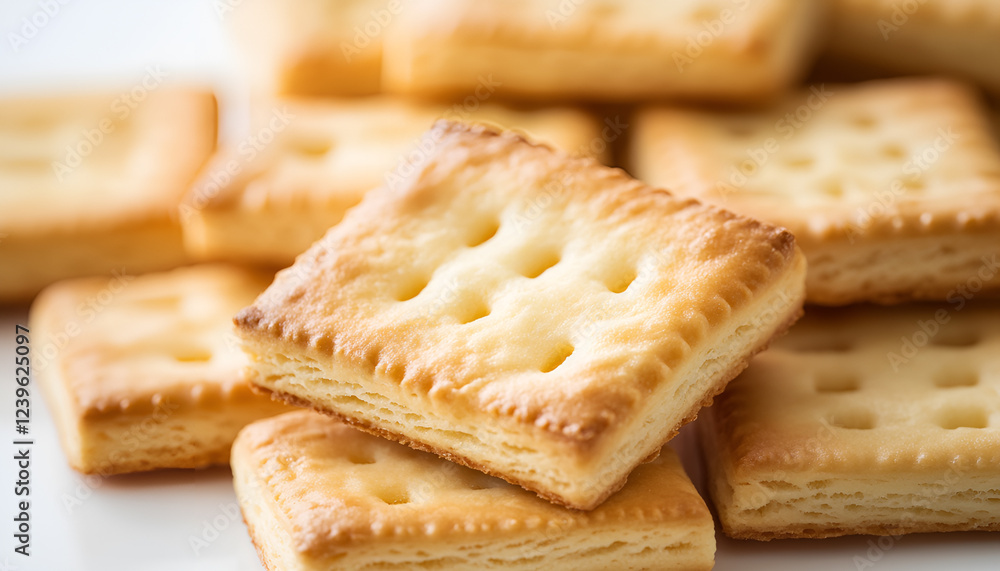 Close up on butter biscuits resting on white background, no people are visible. Close up on butter biscuits resting on white background, no people are visible.