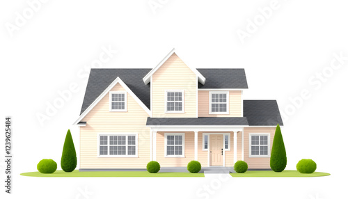 plain generic two story clapboard house in pastel color , with white tonespng
