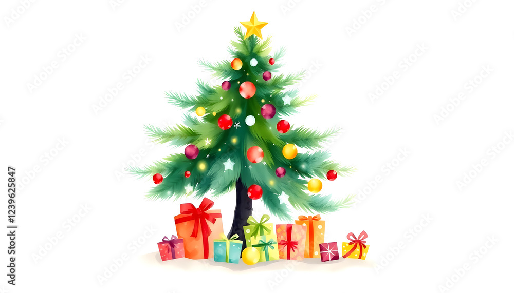 Beautiful christmas abstract fir tree with gifts hand drawn watercolor stock illustration , with white tonespng Beautiful christmas abstract fir tree with gifts hand drawn watercolor stock illustration , with white tonespng