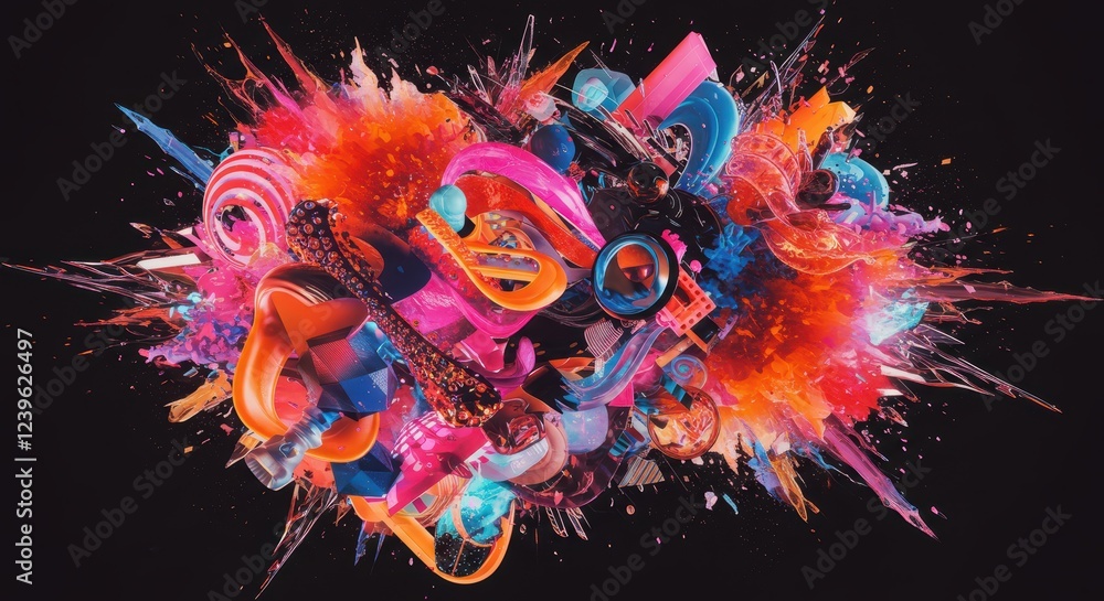 Obraz premium Vibrant abstract explosion of colorful geometric shapes in dynamic motion