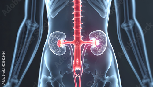 Anatomy of female RENAL system x-ray view , with white tonespng