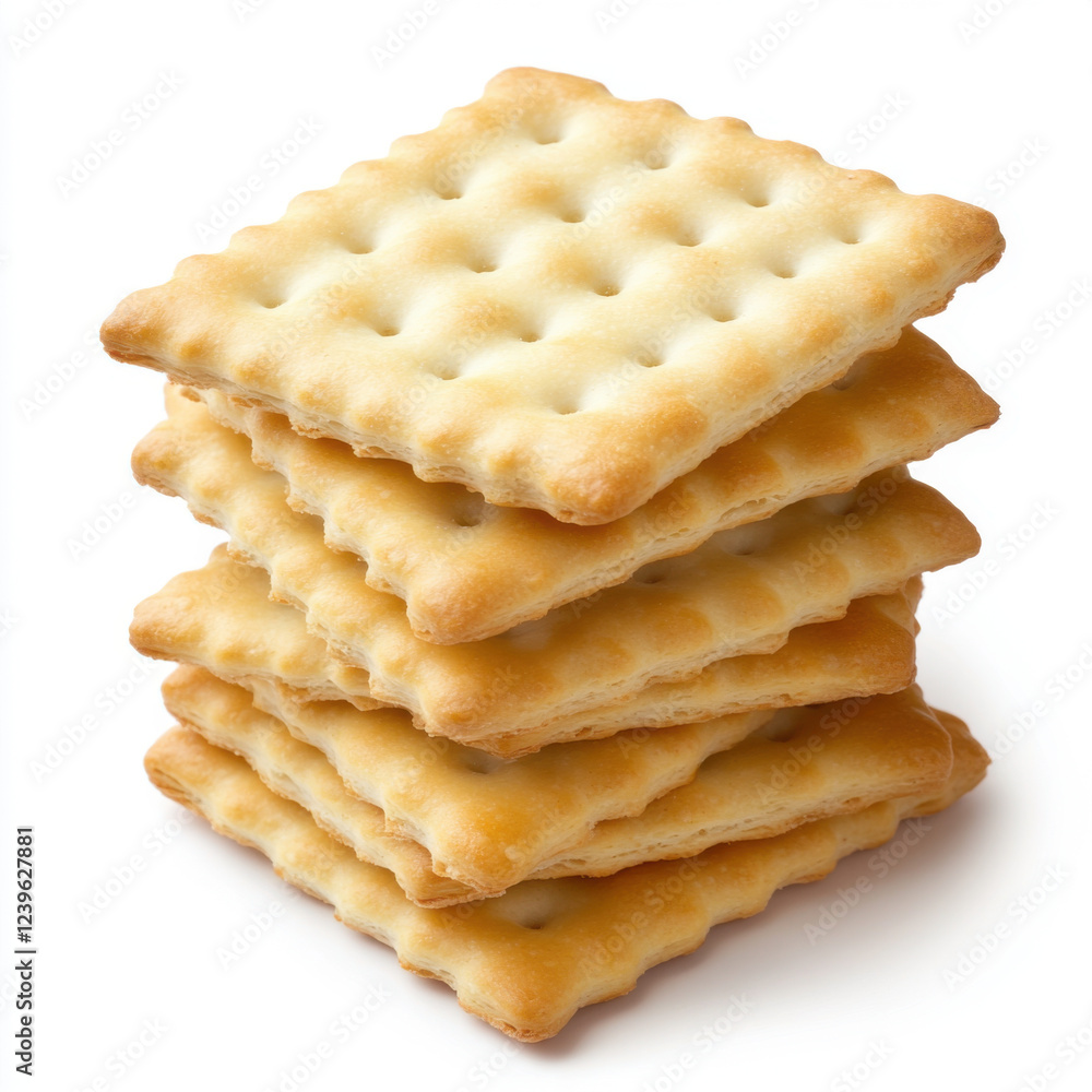 Stacked square saltine crackers with golden brown crisp texture, perfect for snacking Stacked square saltine crackers with golden brown crisp texture, perfect for snacking