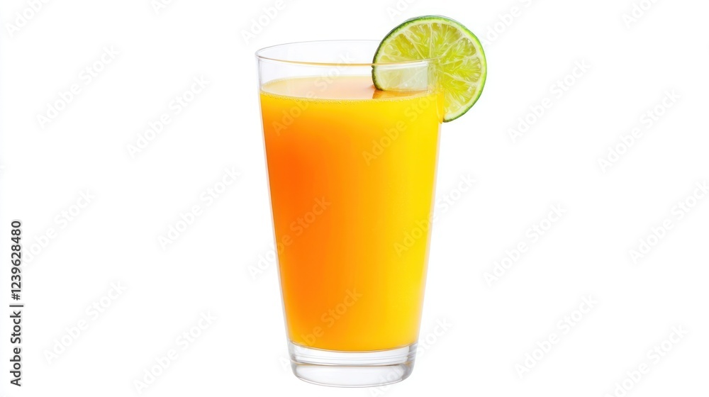 Fototapeta premium Glass of Orange Juice with Lime Garnish