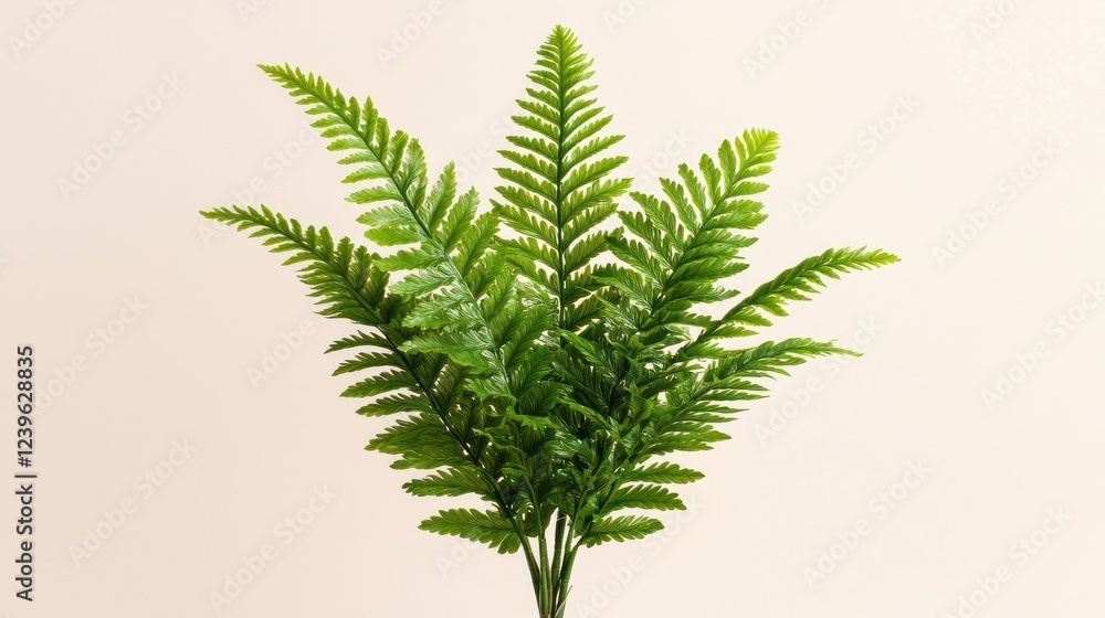 Fototapeta premium Green Artificial Fern Plant on Beige Background