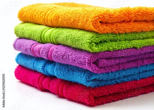 Close-up of Soft Terry Cloth Towels Isolated on White Background - High-Resolution Stock Photo