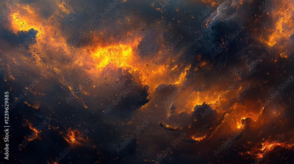 Fototapeta premium Fiery Nebula Cosmic Clouds Blaze Across Space