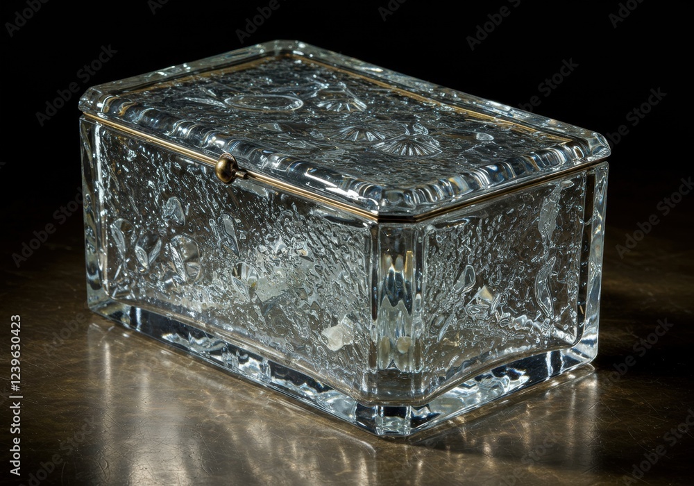 Fototapeta premium Elegant vintage glass jewelry box with intricate patterns on dark background