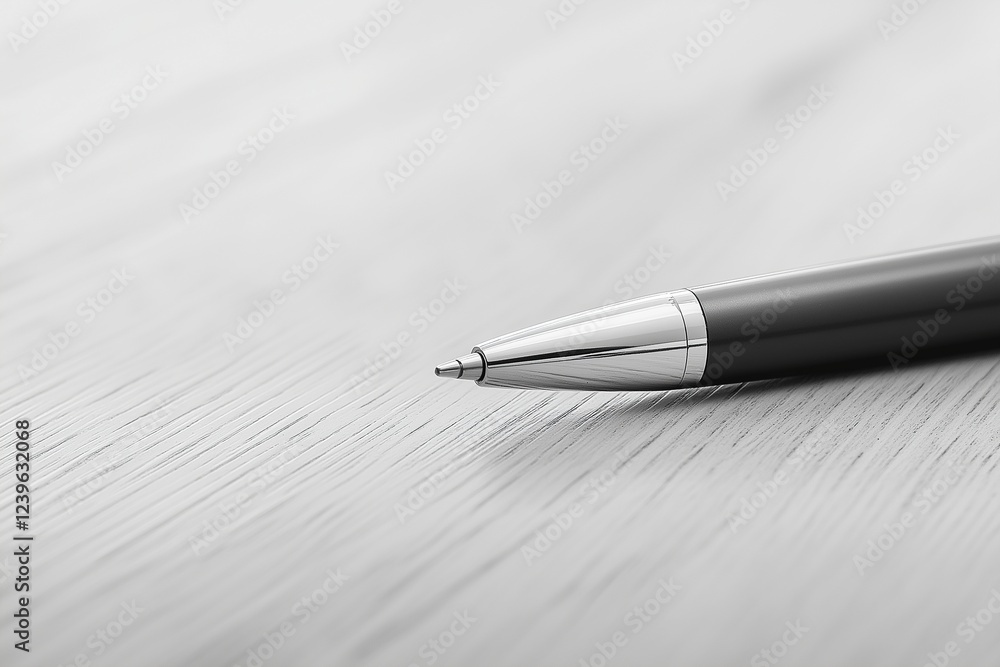Sleek Metallic Ballpoint Pen Resting On Minimalist Desk Sleek Metallic Ballpoint Pen Resting On Minimalist Desk