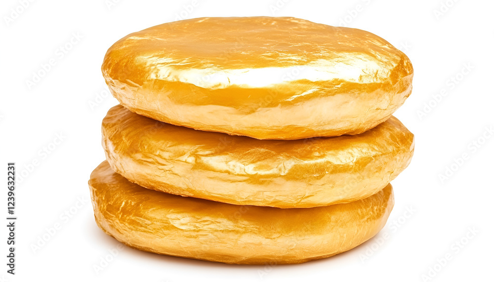 Golden color stack of milky buns pastry isolated on white background Golden color stack of milky buns pastry isolated on white background