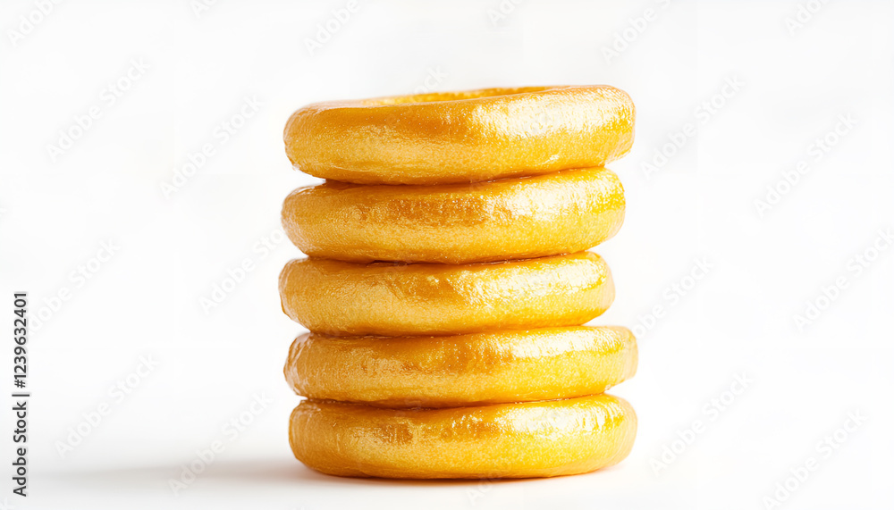 Golden color stack of milky buns pastry isolated on white background Golden color stack of milky buns pastry isolated on white background