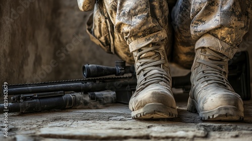 Soldier Rests Near His Sniper Rifle photo