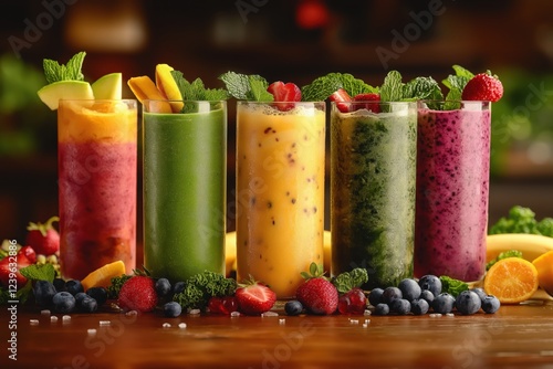 Wallpaper Mural Vibrant collection of colorful smoothies with fresh fruits and healthy garnishes Torontodigital.ca