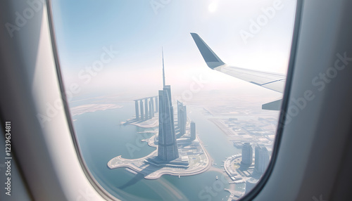 Wallpaper Mural Dubai seen through the window of airplane, travel in UAE concept , with white tonespng Torontodigital.ca