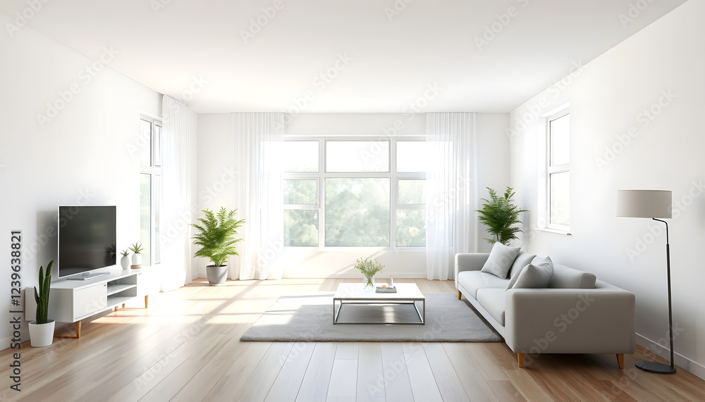 Fototapeta premium 3d render of house living room , with white tonespng