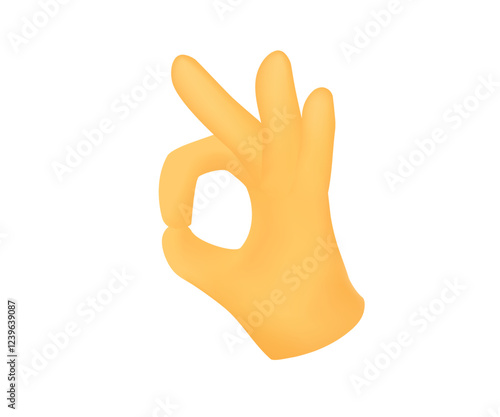 Ok emoji 3D illustration. Okay llustration. Like Finger Sign. positive feedback emoji, emoticon. Isolated on white background. 3d realistic cartoon illustration. OK Hand Vector