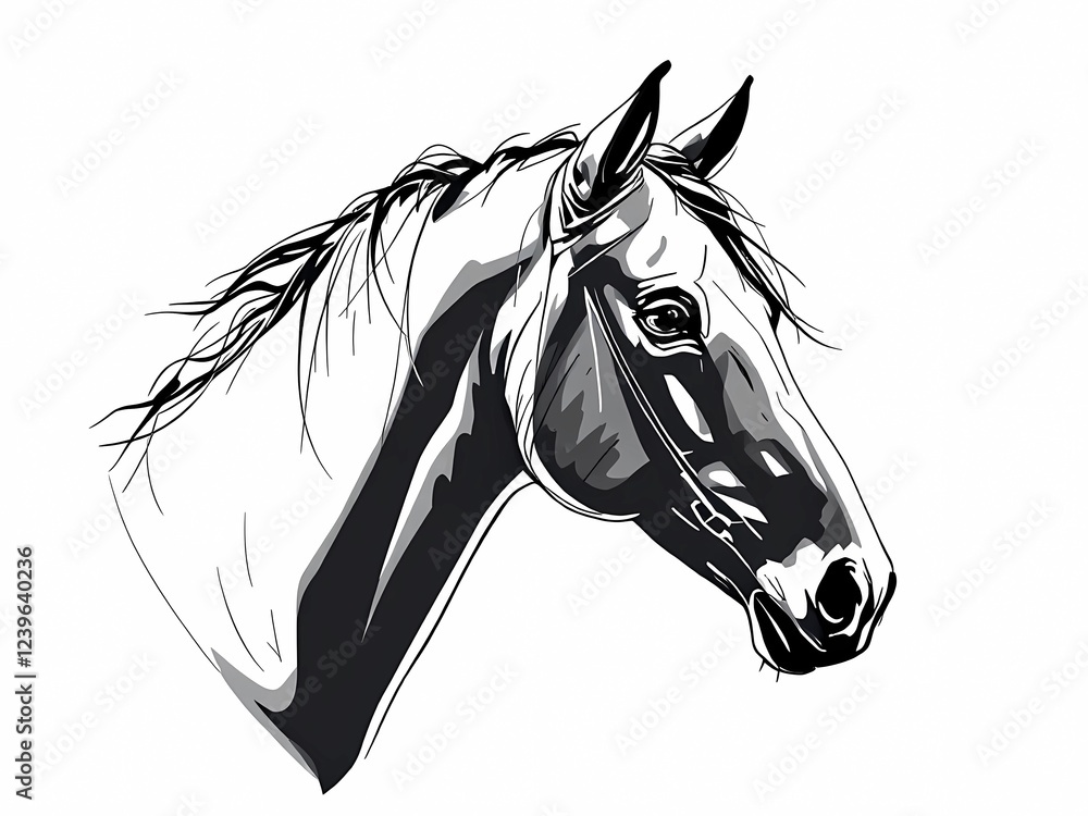 Monochrome Illustration of a Horse Head Monochrome Illustration of a Horse Head