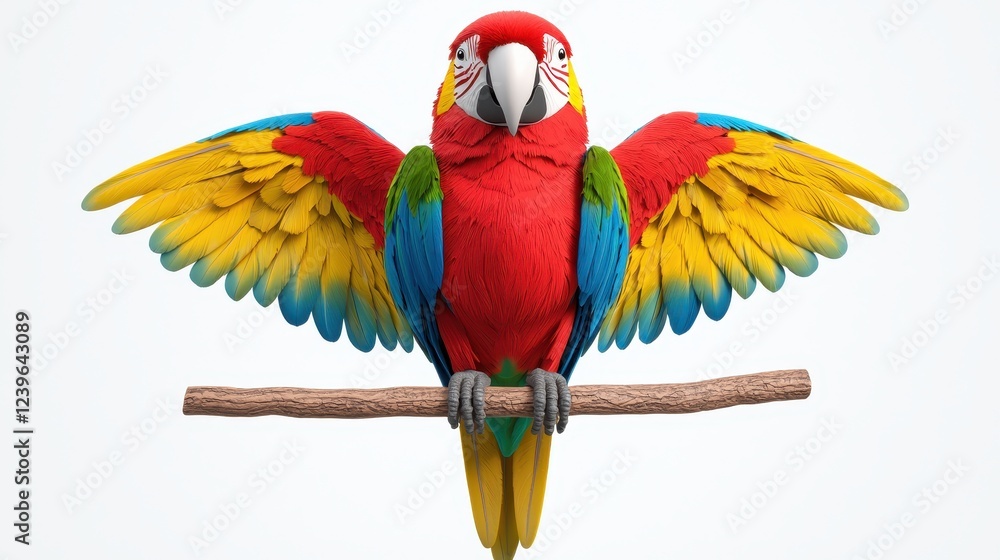 Obraz premium Bright Scarlet Macaw Displaying Colorful Feathers on Branch