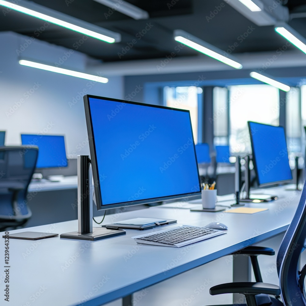 A modern workspace with smart screens for collaboration. A modern workspace with smart screens for collaboration.