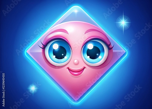 Cute Diamond Cartoon Character with Blue Eyes and Pink Background photo