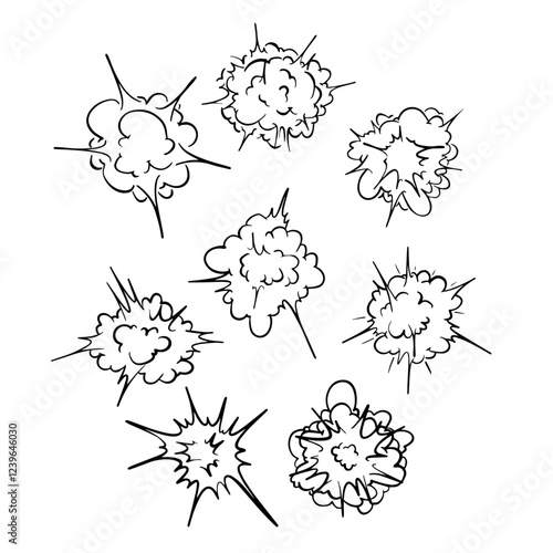 Radial explosive effect. Cartoon comic circle burst, bomb explosion doodle style drawing