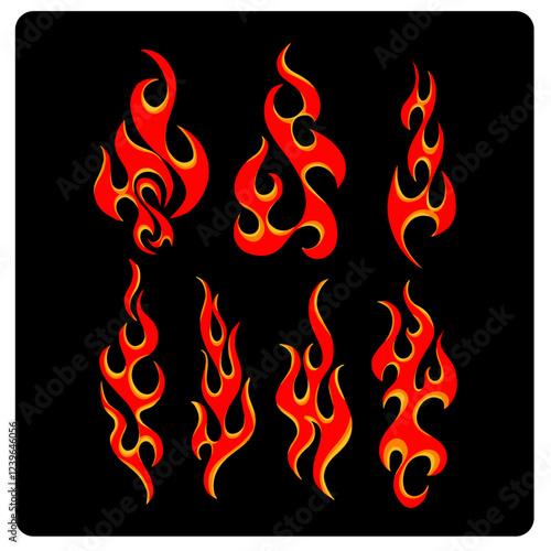 Set of fire icons, symbol, sign vector illustration element design