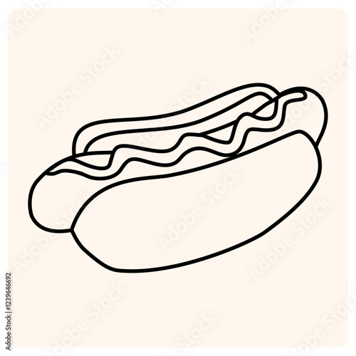 Hot Dog with mustard vector icon in doodle style