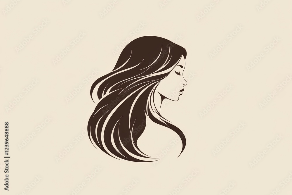 Logo design, a vector graphic of a woman with long hair, in a simple and elegant style. Logo design, a vector graphic of a woman with long hair, in a simple and elegant style.