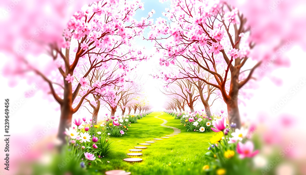 Fototapeta premium Spring time seamless border , with white tonespng