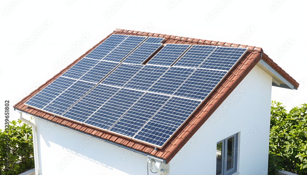 Fototapeta premium Solar photovoltaic panels on a house roof , with white tonespng