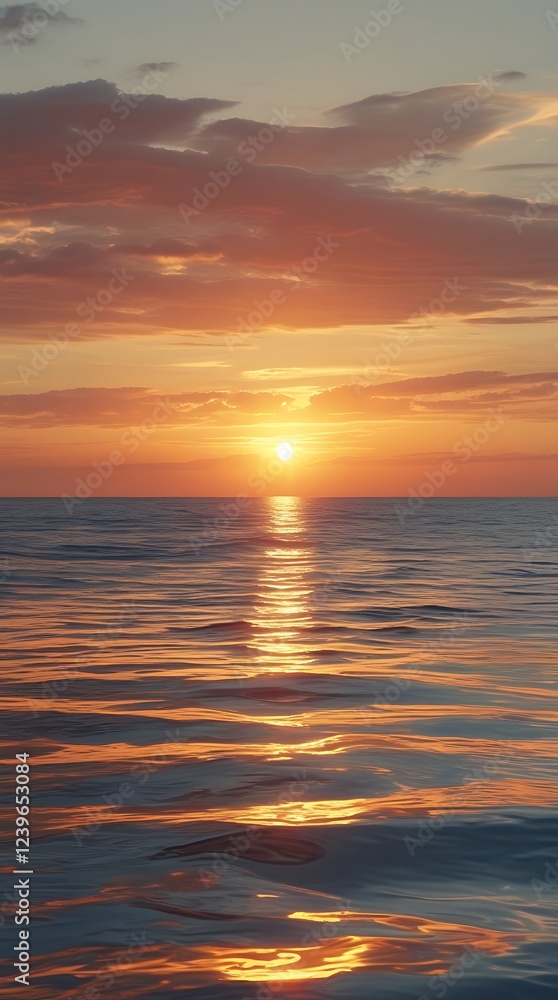 Golden sunset reflecting over the calm ocean, casting a warm glow on the water and creating a peaceful, serene landscape
Golden sunset reflecting over the calm ocean, casting a warm glow on the water and creating a peaceful, serene landscape