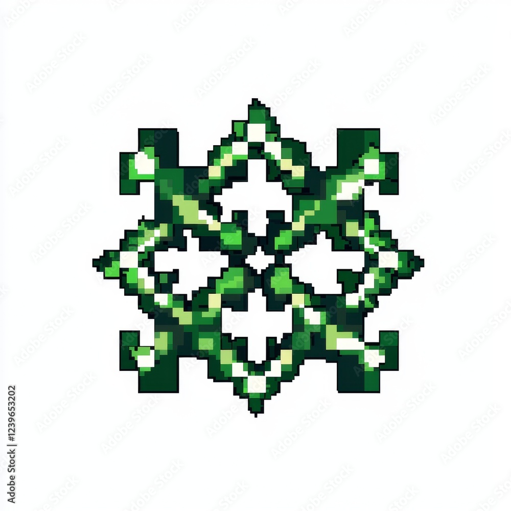 Fototapeta premium Intricate Green Pixel Art Snowflake Design Digital Illustration Holiday Symbol