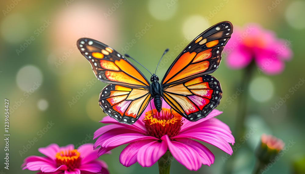 Fototapeta premium Fantasy butterfly on flower, nature vintage pastels background , with white tonespng