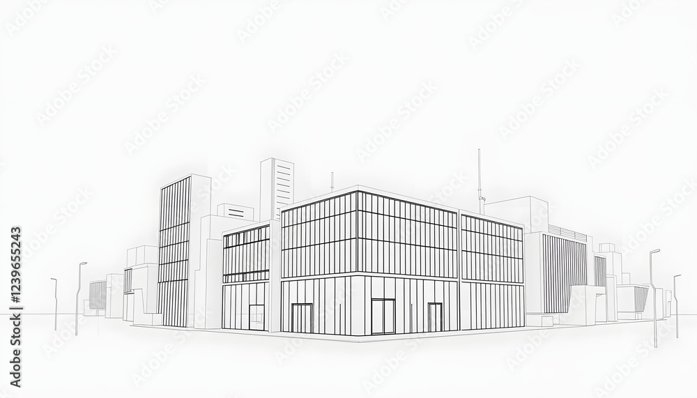 Obraz premium Seamless design abstract urban building line drawing. 3D illustration linear drawing. Architecture modern abstract background , with white tonespng