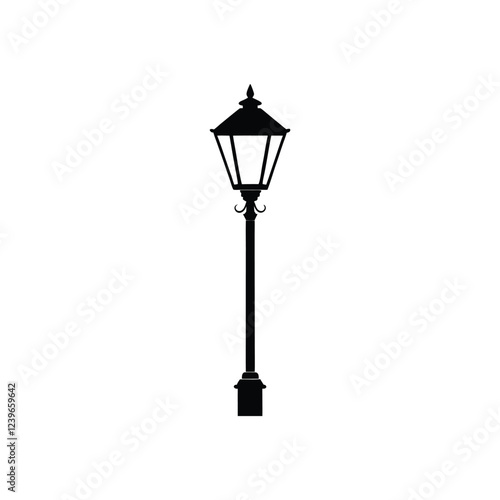 Modern street lamp silhouette vector art perfect for cityscapes, park pathways, and creative urban-themed design concepts.

