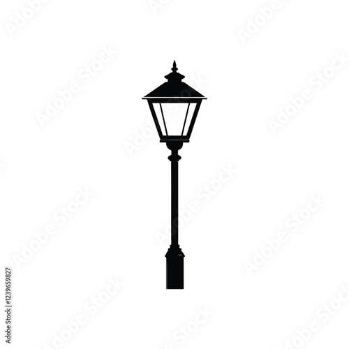 Modern and minimalist street lamp silhouette vector art designed for urban landscapes, park pathways, and evening scene illustrations.

