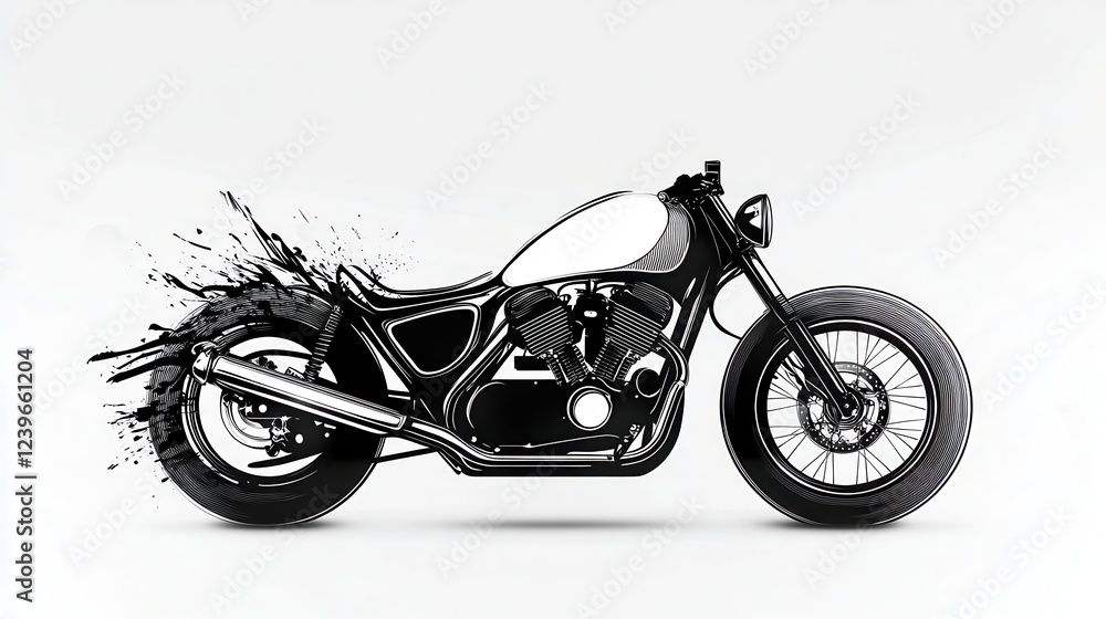 Custom Motorcycle Illustration in Black and White Custom Motorcycle Illustration in Black and White