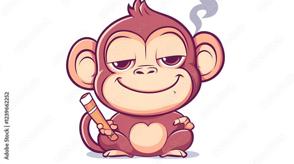 Fototapeta premium cute cartoon character monkey smoking on isolated background.ai generative