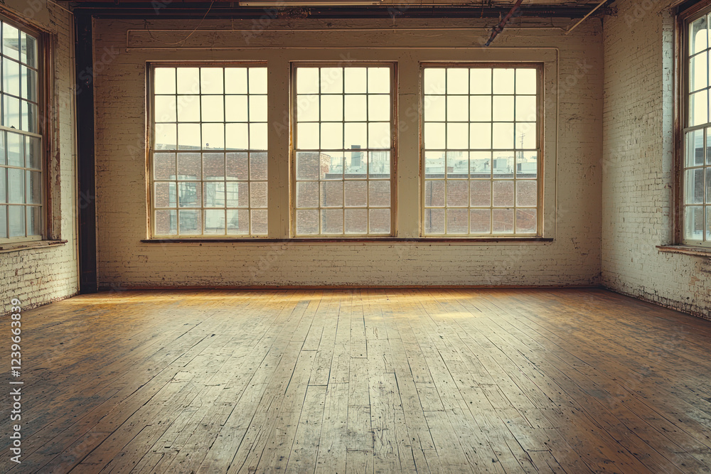 Fototapeta premium An Empty room with large windows, ready for moving in and personalizing