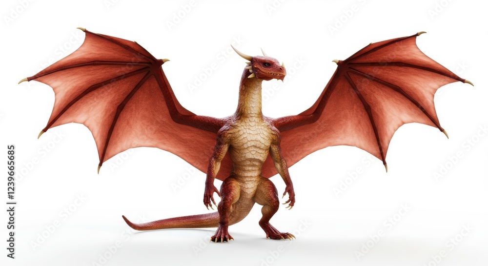 Fototapeta premium Majestic Red Dragon Fantasy Creature, Mythological Beast, Winged Reptile, Digital Art, 3D Render
